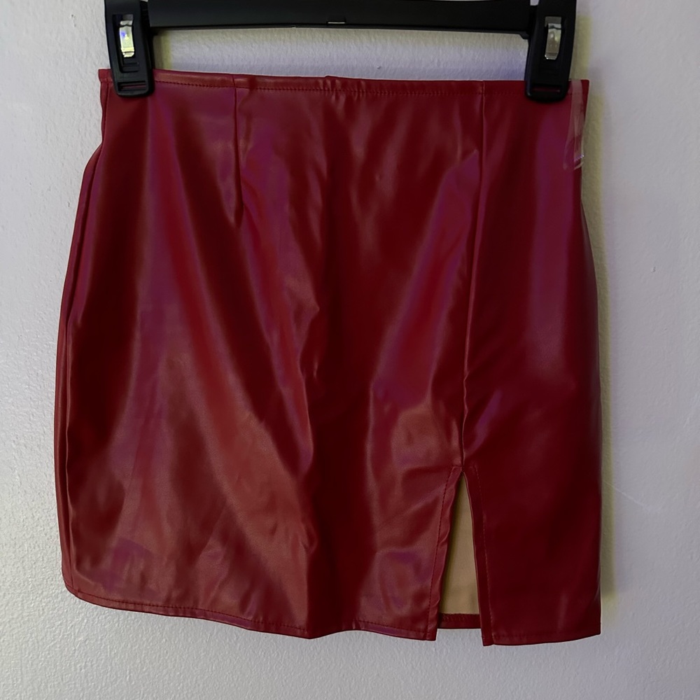 Leather red skirt, runs bigger